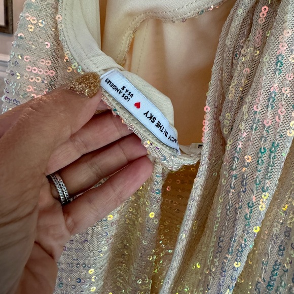 Lucy In The Sky Sequin Ruched Bodycon Dress in cream size S - Picture 3 of 4